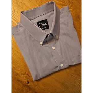 Chan Exclusive Tailor Men's Dress Shirt Custom Fit Blue White Micro Stripe...